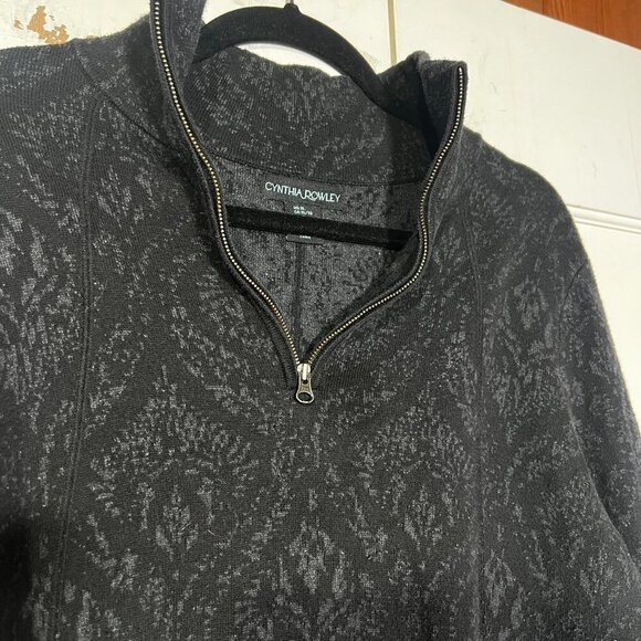 Cynthia Rowley Quarter Zip Sweater Jacquard Black Kangaroo Pocket Size XL - Picture 3 of 9